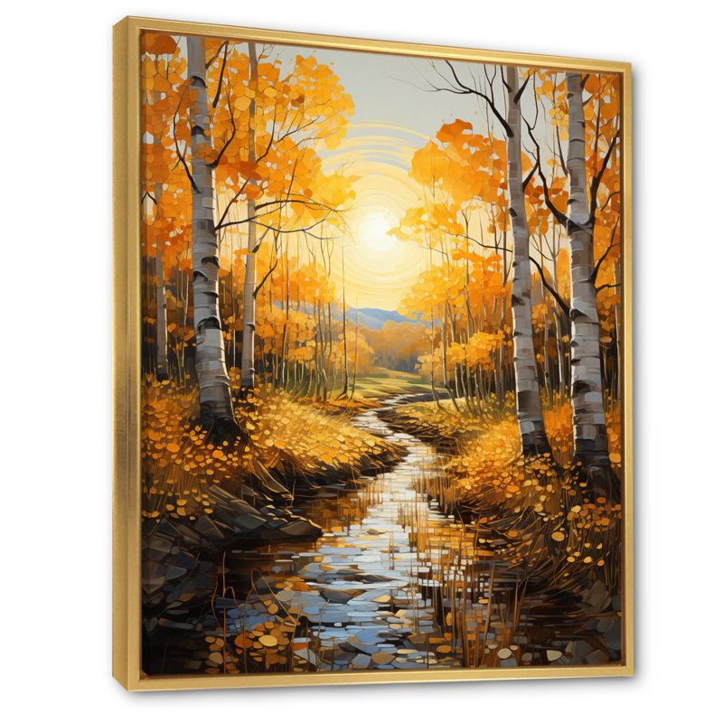 Wayolle " Sunlit Grove IV ", 44" H x 34" W x 1.5" D, Gold Floater Framed