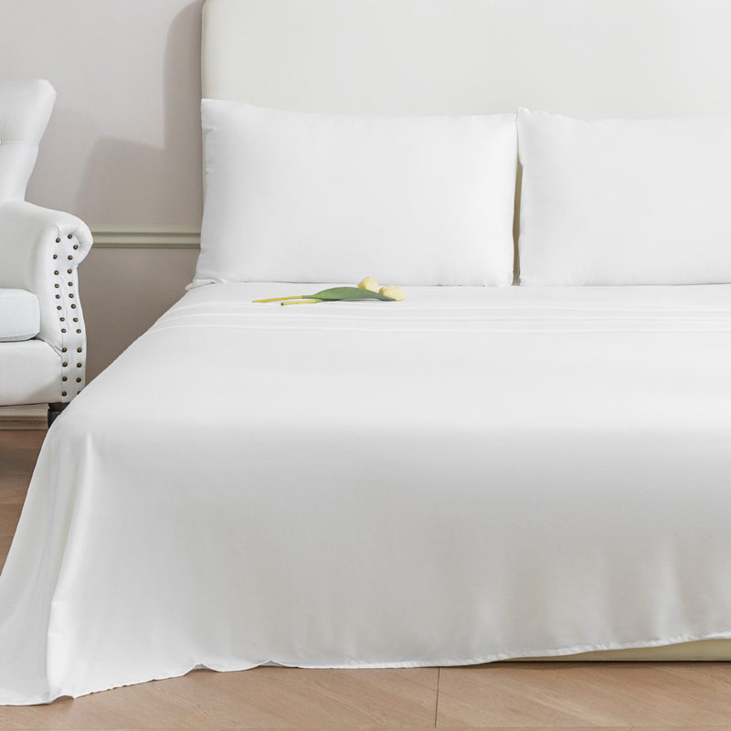 Ensemble de draps soyeux en rayonne de bambou rafraîchissant avec taie d'oreiller, Blanc