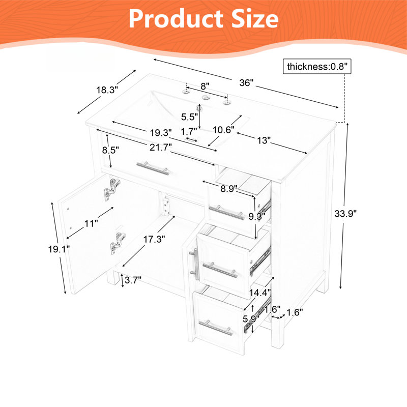 36" W x 18.3" D x 33.9" H Single Bathroom Vanity, White