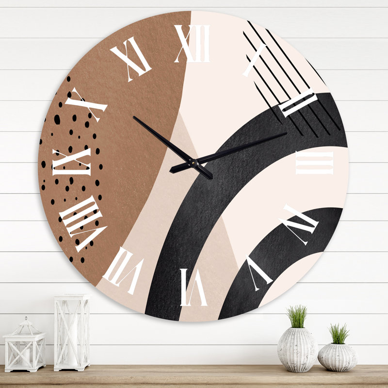 Formes abstraites en terre cuite et formes ivoires III - Horloge murale moderne, Surdimensionné