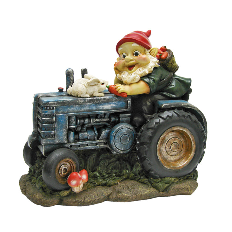 Lapin à bord du tracteur, statue de gnome de jardin