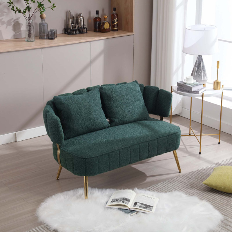 Canapé d'appoint rembourré en polyester avec structure en métal, Boucle émeraude