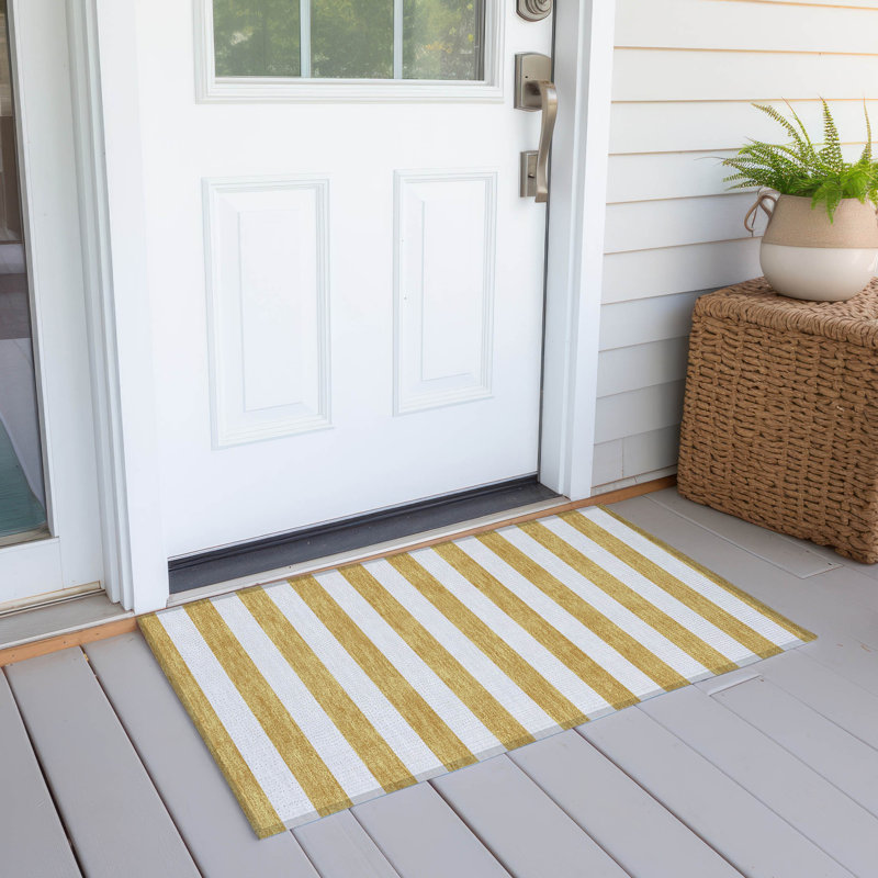 Washable Striped Indoor / Outdoor Rug, Rectangle 1'8" x 2'6"