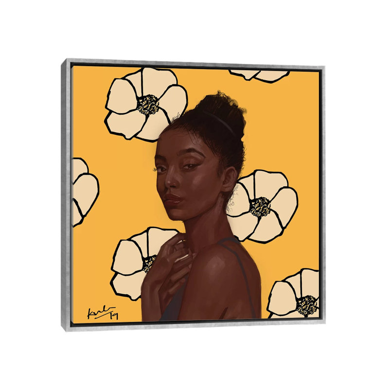 Jaune par Adekunle Adeleke - reproduction d'art, Pas de tapis, Toile avec cadre argent, H 18 po x l 18 po x 1,5 po