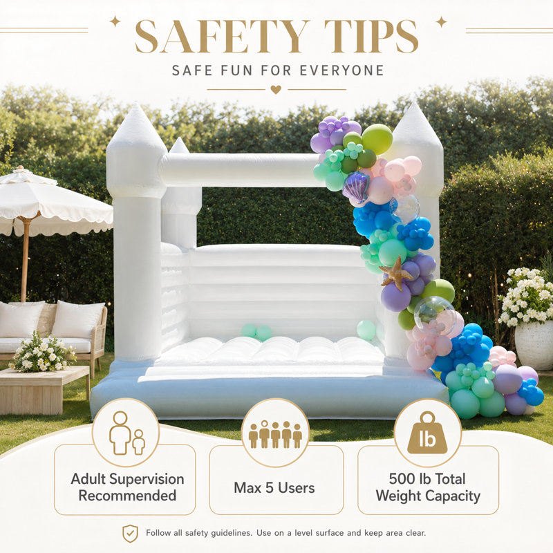 13FT Commercial Grade White Bounce House with Air Blower, Inflatable Bouncer for Weddings, Birthdays & Party Events, White