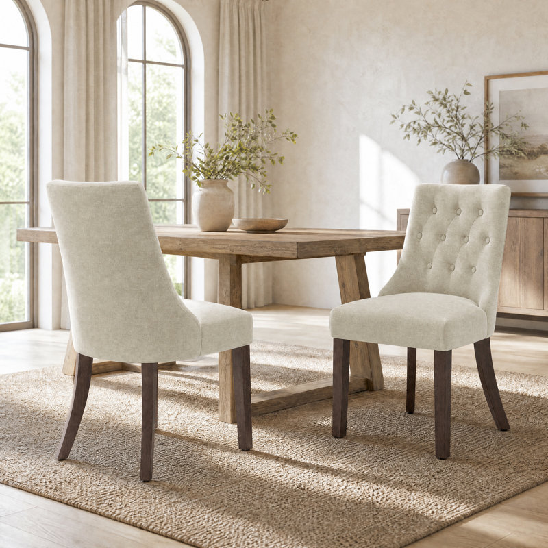 Chaises de salle à manger capitonnées à oreilles et capitonnées, Chameau
