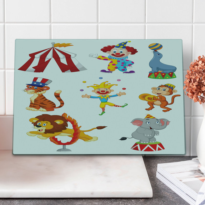 Ambesonne Cartoon Cutting Board Large Size Circus Wild Animals Multicolor