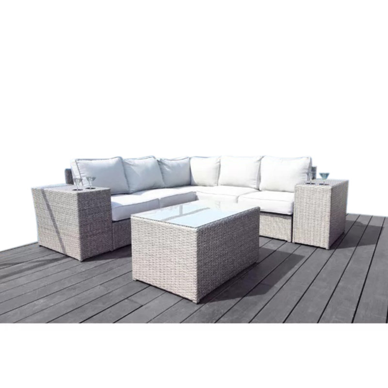 Ensemble de conversation pour 4 personnes avec coussins Normandy Wicker, Mélange de gris