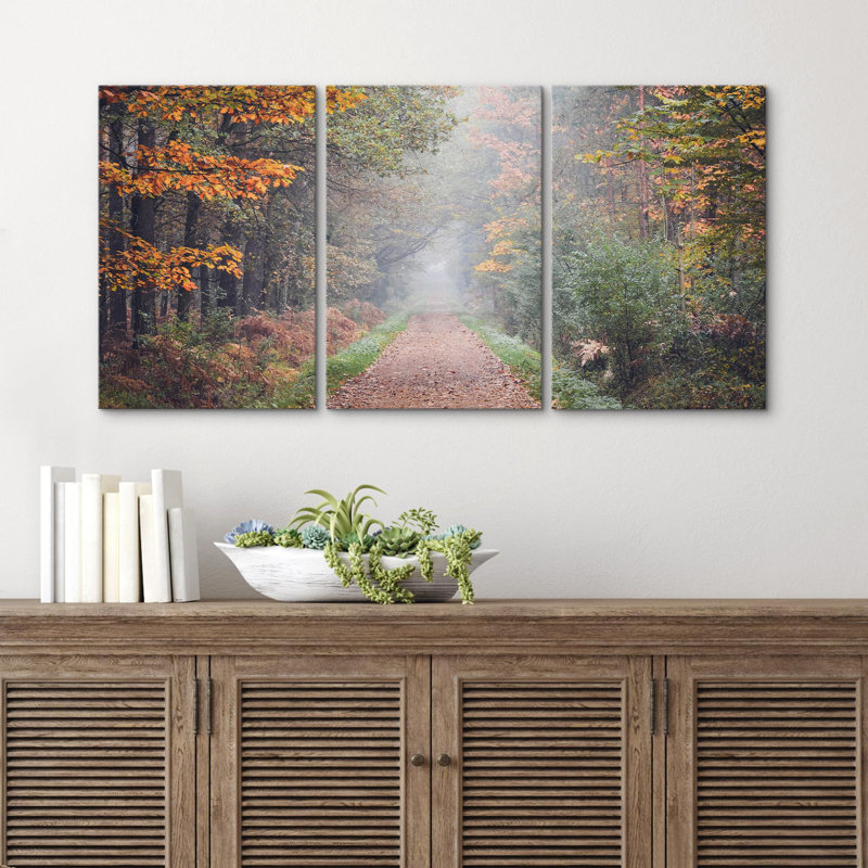 Automne Automne Splendeur Forêt Sentier Nature Nature Photographie Réalisme Paysage moderne, Toile tendue, H 24 po x l 48 po