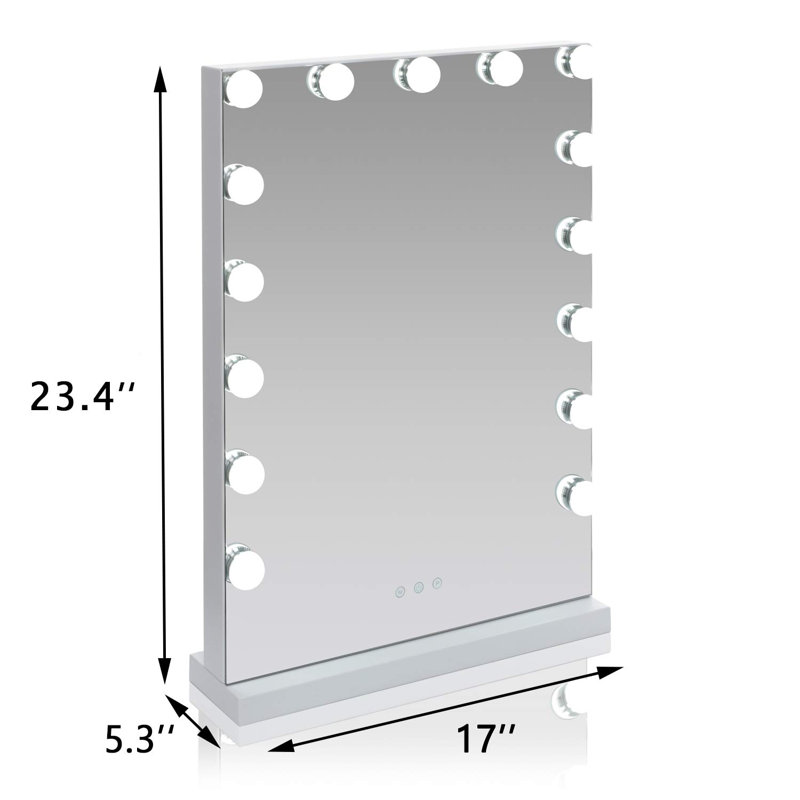 Miroir de maquillage / rasage Hollywood, H 23,4 po x l 17 po x P 5,3 po