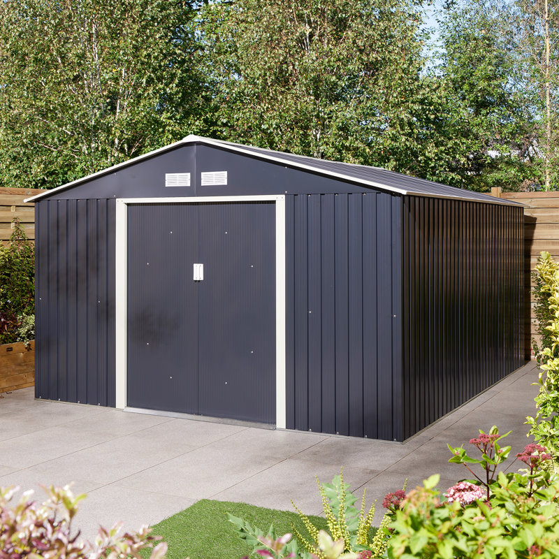 Rowlinson Trentvale 10x12 Metal Apex Shed with Foundation Kit & Assembly, Dark Grey
