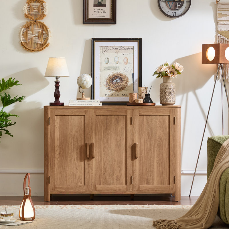Sideboard Buffet Cabinet With Storage, 46" Arc-Shaped Credenza With 3 Doors & Adjustable Shelves, Mid Century Modern Coffee Bar Cabinet For Kitchen, Living Room, Entryway
