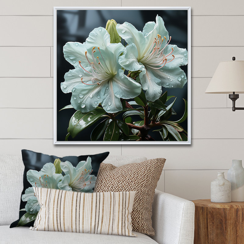 Rhododendron blanc, beauté réaliste I sur toile, H 30 po x l 30 po x P 1 po, Cadre flottant blanc