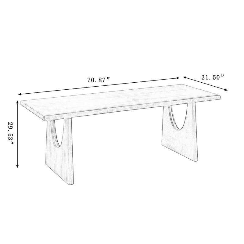 Modern Walnut Rectangular Solid Wood Dining Table, 29.53"H x 70.87"L x 31.5"W