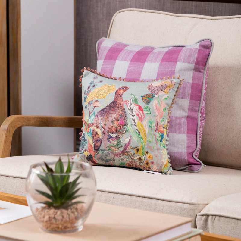 Lady Grouse Lady Grouse Animal Loop Edge Cushion Feathers Animal Print Square Scatter Cushion Cushion With Filling, Blue