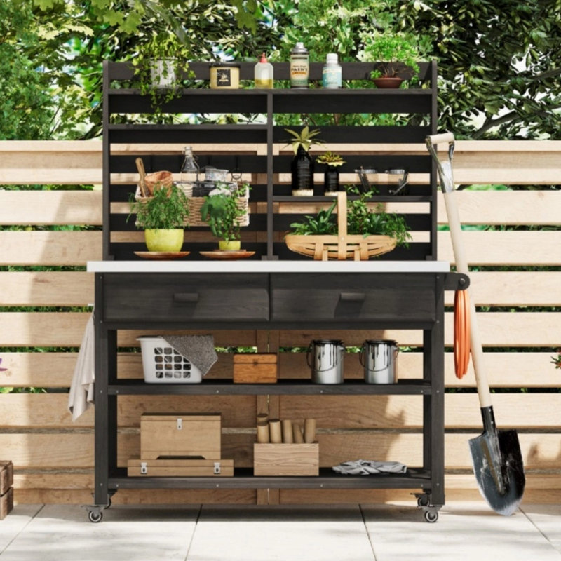 Table de rempotage d'extérieur 64,9 "H avec roues verrouillables, Gris foncé