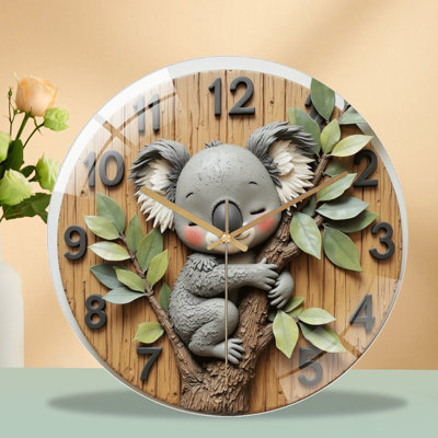 Horloge murale mignonne Koala avec feuilles et chiffres - horloge murale 12 po