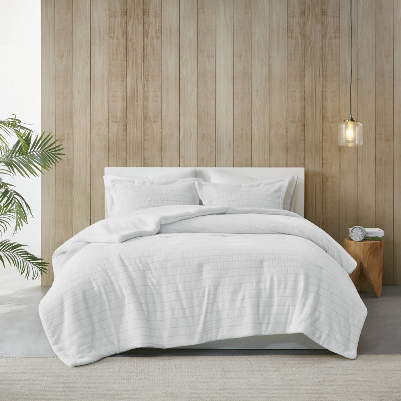 Laurie Plush to Sherpa Comforter Set, Cal.King Comforter + 2 King Shams, Ivory