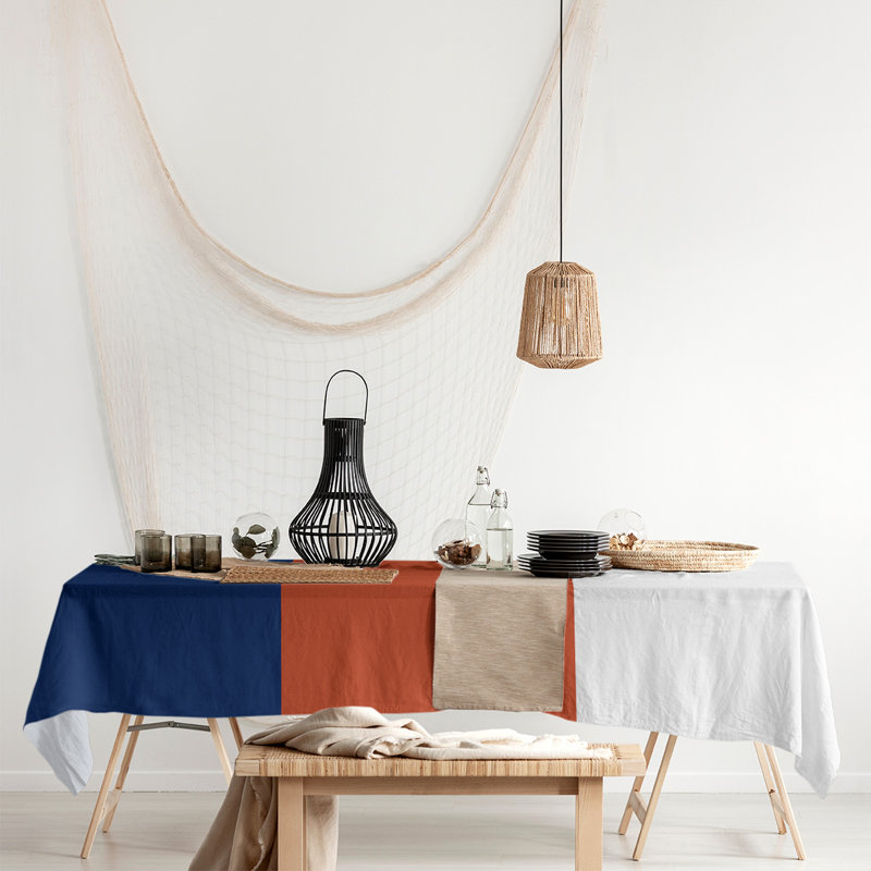 Edmonton Table Runner, 90" x 16", Orange/Navy Blue/White, Polyester