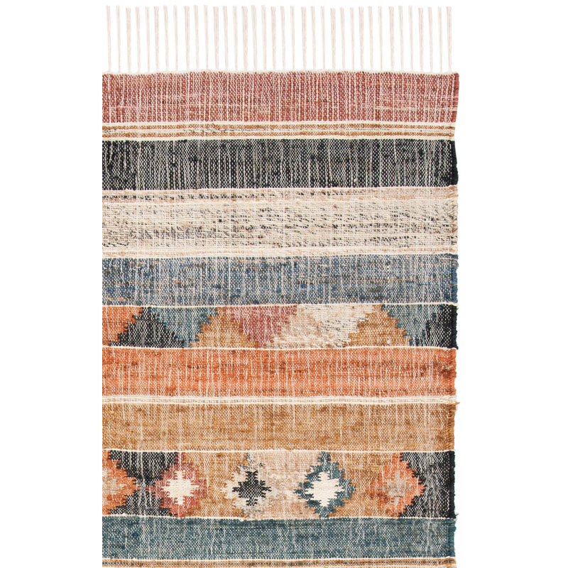 Friley Southwesten Flatweave Jute/Cotton Blue/Rust Area Rug, Rectangle 3' x 5'