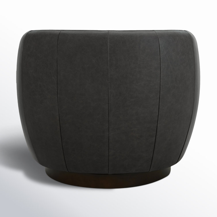 Marcy Genuine Leather Swivel Barrel Chair
