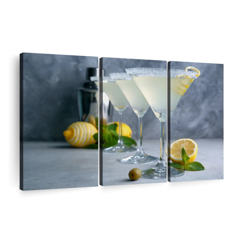 «Lemon Drop Martini Cocktail», 3 pièces, H 24 po x l 38 po