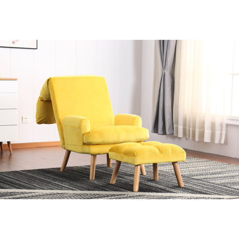Chaise d'appoint moderne moderne en tissu jaune avec port de chargement et clic-clac exquis texturé