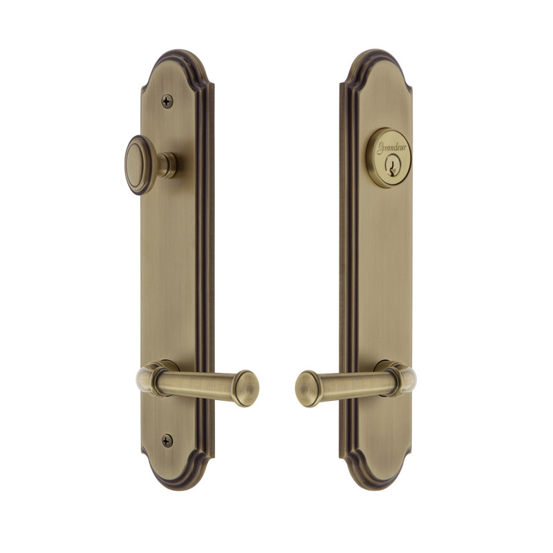 Complete Arc Entry Lever Set with Single Cylinder Deadbolt, 2.375", Right, Vintage Brass