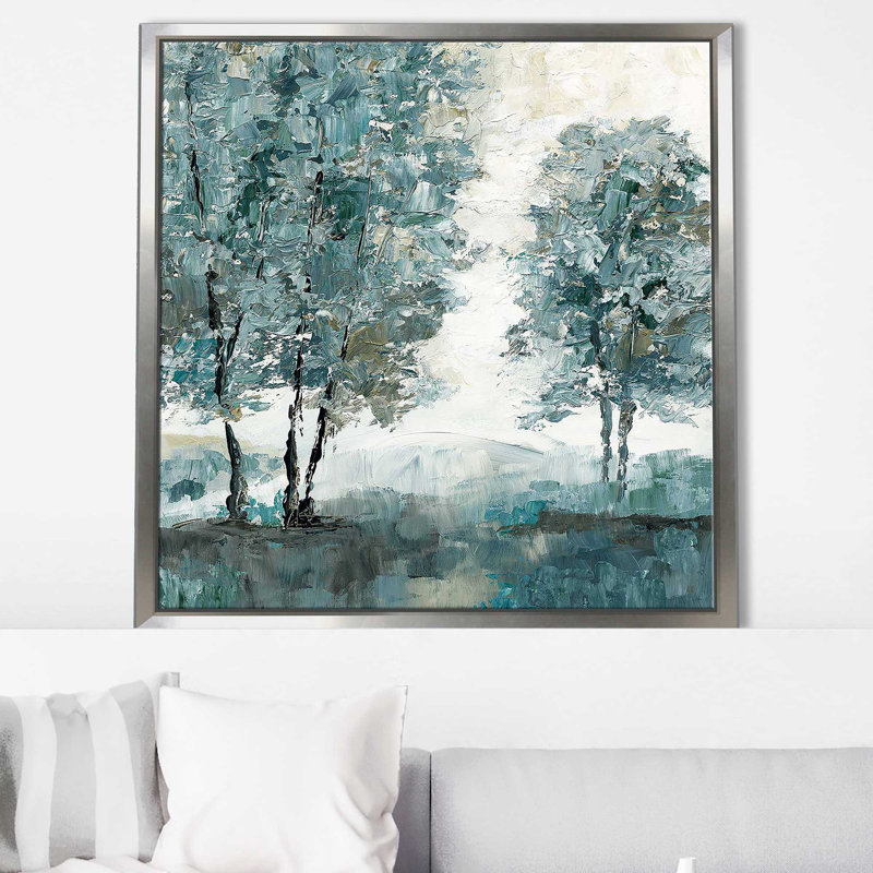 Teal Sentinel II par Nan - Peinture, Cadre flottant argent, H 39,5 po x l 39,5 po x P 2 po