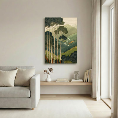 «Tall Trees and Winding River in Green Mountains», art mural sur toile