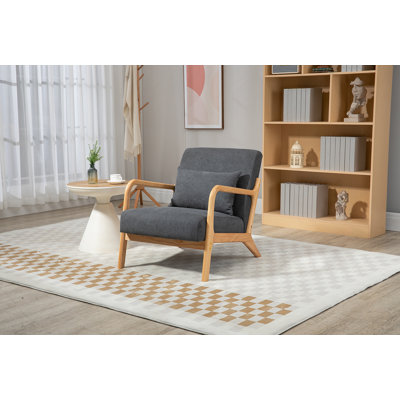 Chaise d'appoint Mid-Century moderne avec structure en bois, chaises de salon rembourrées avec coussin de taille, fauteuil de lecture pour véranda de chambre à coucher