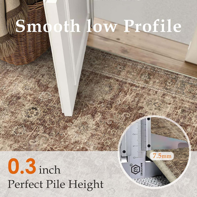 2x3 Ft  Washable Area Rug For Entryway Rust Vintage Non-Slip Low Pile Distressed Rustic Carpet Inoor Door Mat Soft Small Throw Rug For Entrance Bathroom