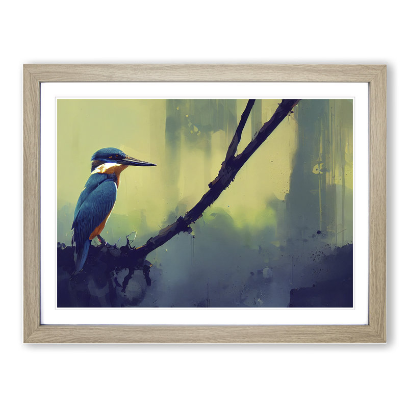 Kingfisher Bird Vol.2 - Single Picture Frame Painting, 34cm H x 46cm W x 2cm D, Oak