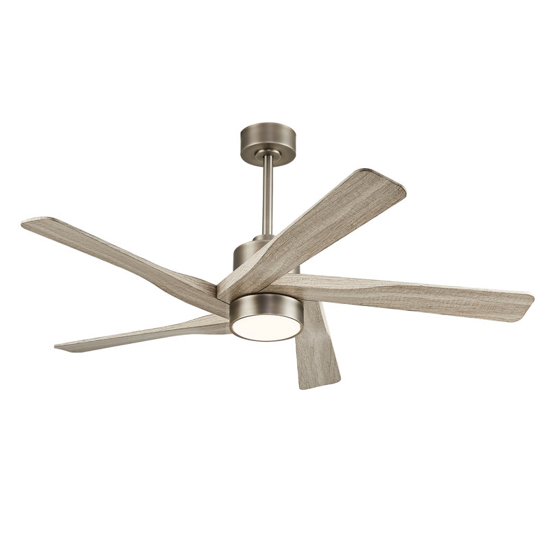 54" Brushed Nickel and Wood Grain Ceiling Fan with LED Light and Remote