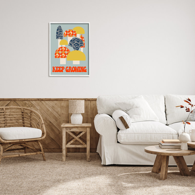 Bb-079 - «Keep Growing Retro Mushroom», encadré sur bois, H 30 po x l 24 po x P 1,5 po