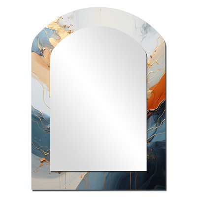 Golden Sunrisre Abstract Gold And Nova Blue I - Gold Arch Wall Mirror Decor