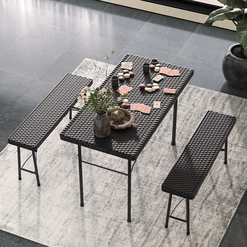 Bevilacqua Ebern Designs 47.24 " Plastic and Steel Black Foldable Card Table