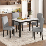 5-Piece Faux Marble Dining Set with 4 Padded Chairs, Modern Kitchen Table and Chair Set for Dining Room