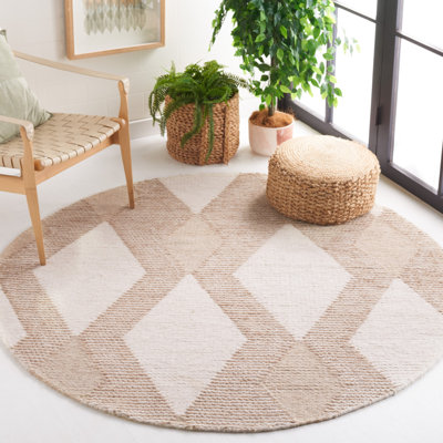 Charvik Geometric Handmade Area Rug in White/ Ivory