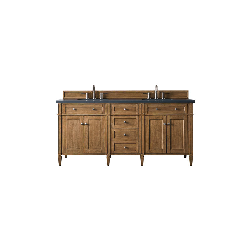 Meuble-lavabo double l 72 po Dussault, Pierre de savon anthracite, Brun selle, 8 po