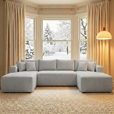 Boneless 124" Convertible U-Shaped Sleeper Sofa Bed Premium Corduroy Modular Cloud Couch Deep Seating for Apartment Living Room Office