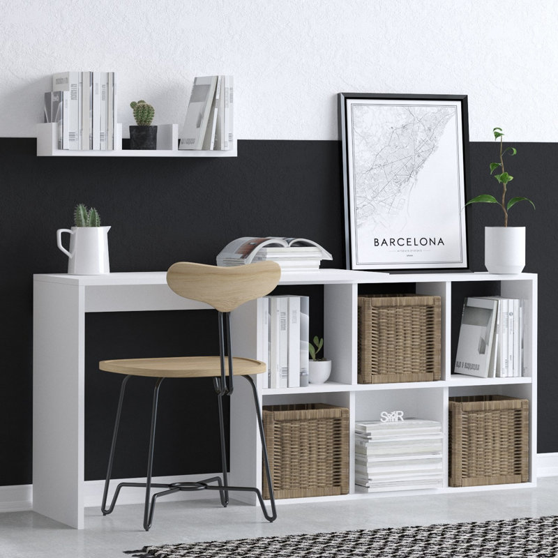 Bureau d'étude moderne, blanc et chêne, 29,1 po x 57,1 po x 17,7 po | 100% panneau de particules enduit de mélamine, épaisseur: 0,7 pouce | Conception élégante et fonctionnelle pour le bureau personnel, durable et facile à nettoyer, parfaite pour les espaces d'étude et les postes de travail