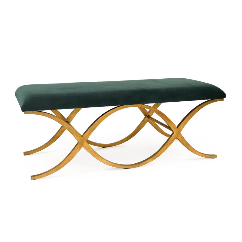 Banc en bois Eastin, H 19 po x l 26 po x p 18 po, Velours vert