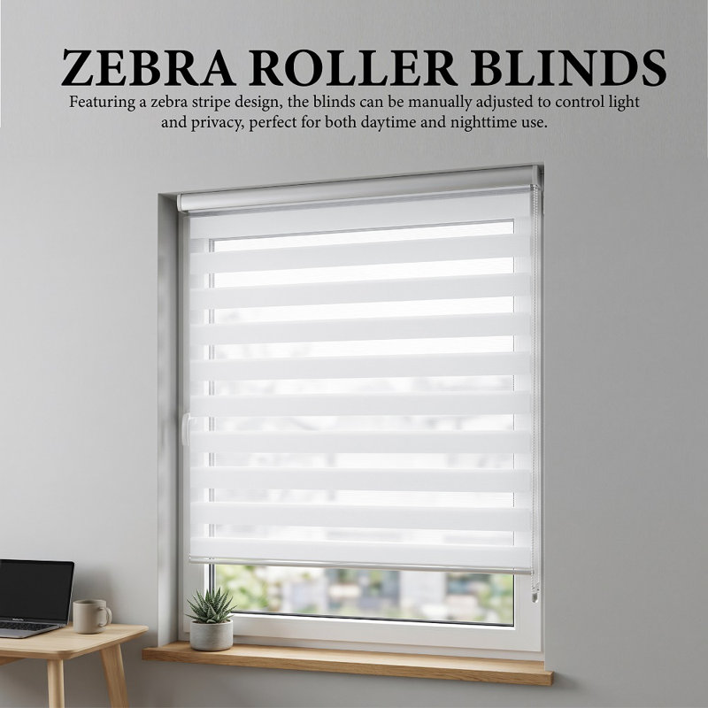 Dual Layer Day & Night Zebra Roller Blinds – Light Filtering Privacy Shades, Modern Window Treatment, Polyester Sheer & Solid Stripes for Living Room, Bedroom & Office