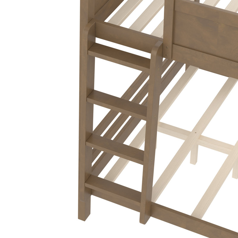 Queen Over Queen Solid Wood Bunk Bed with Shelves, Queen Over Queen, Vintage Brown