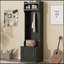 Arbre d'entrée minimaliste avec armoire et 6 crochets, banc de rangement multifonctionnel pour petits espaces, noir-600533748