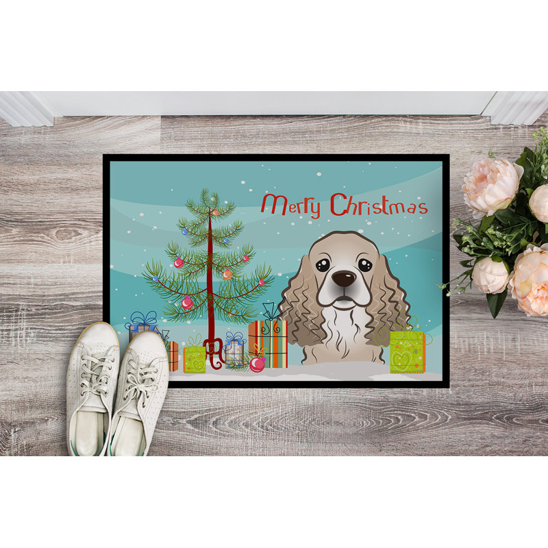 Paillasson d’extérieur antidérapant pour arbre de Noël et Cocker Spaniel montsinger, Rectangle 1 pi 6 po x 2 pi 3 po