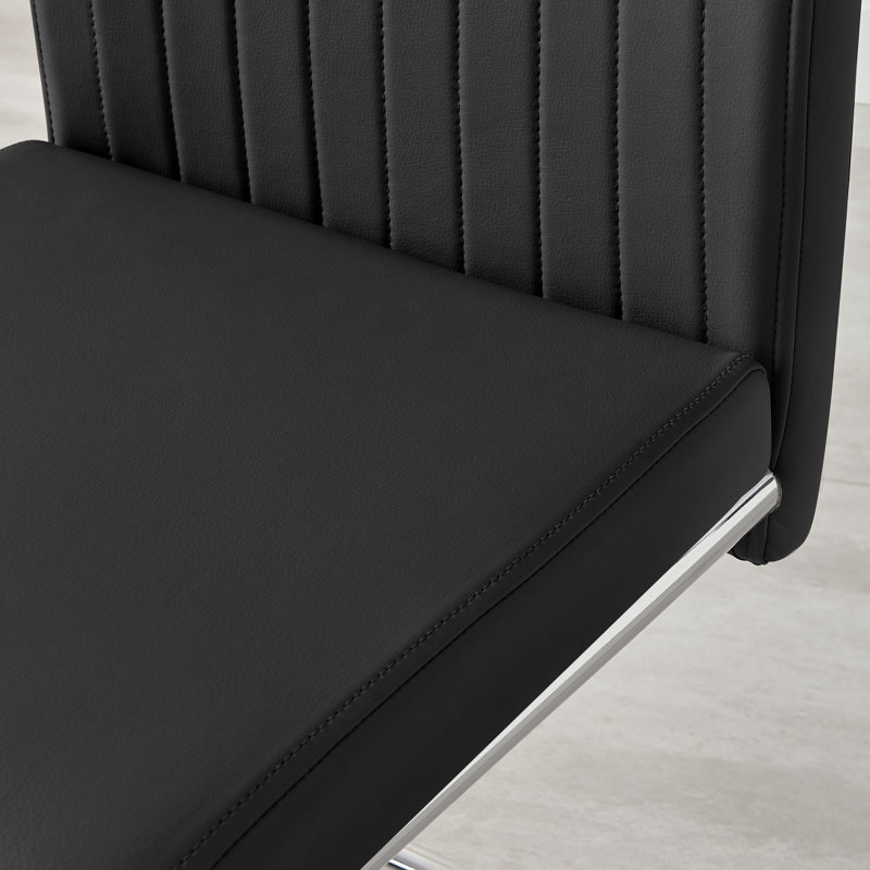 Lenworth Modern Metal and Glass Dining Table Set with 4 Luxury Faux Leather Dining Chairs, Black