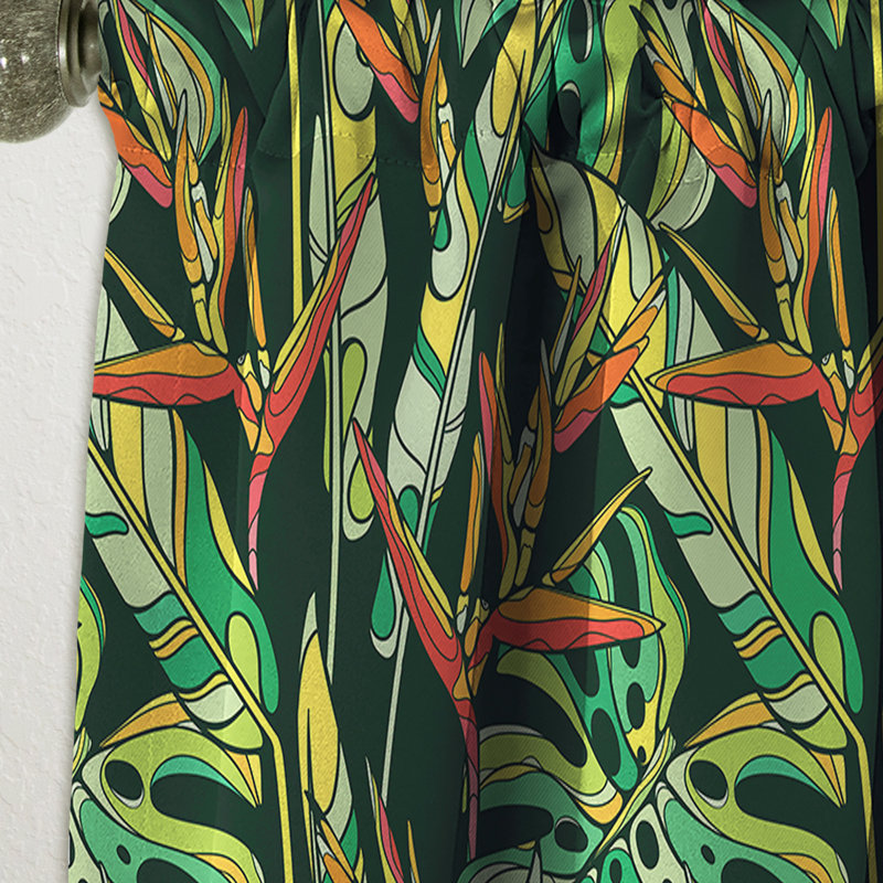 Tropical Curtain Panel, Heliconia Floral Blackout Decor - Colorful Tropical Pattern with Heliconia Flowers, 52" W x 120" L