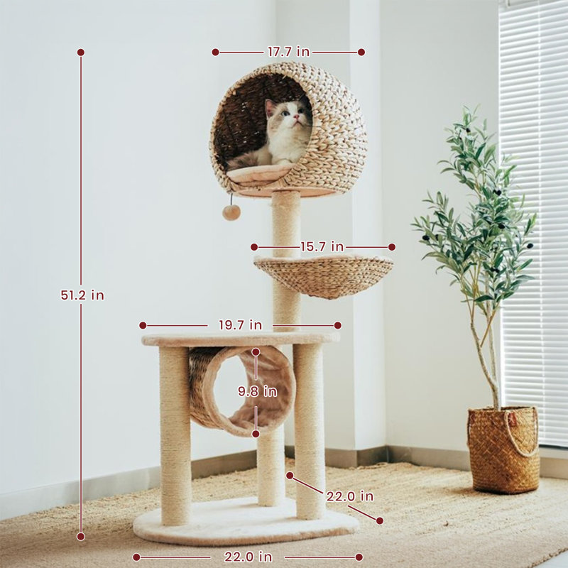 Ezlyn Handwoven Bird Nest Cat Tree with Cat Hammock, Braided Cat Condo, Cat Tower for Large Cats with Scratching Posts